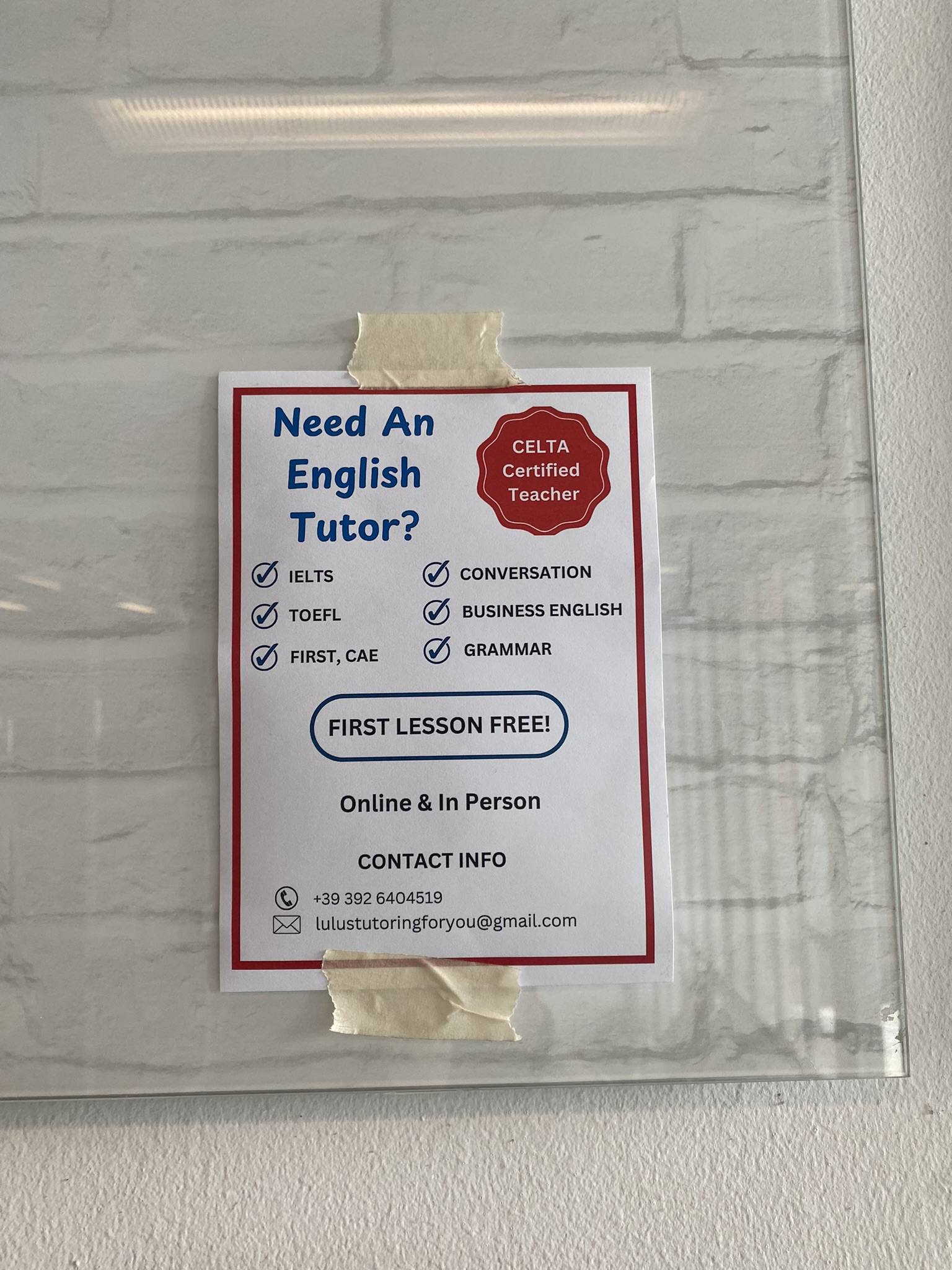 Annuncio lezioni di inglese 