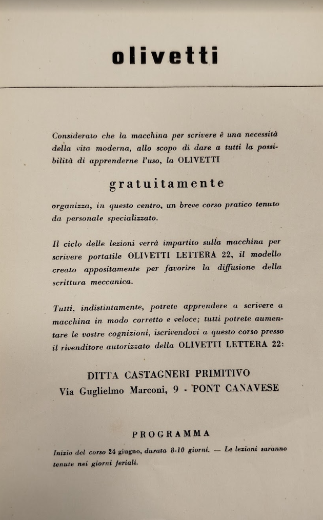 Un corso per usare la Olivetti