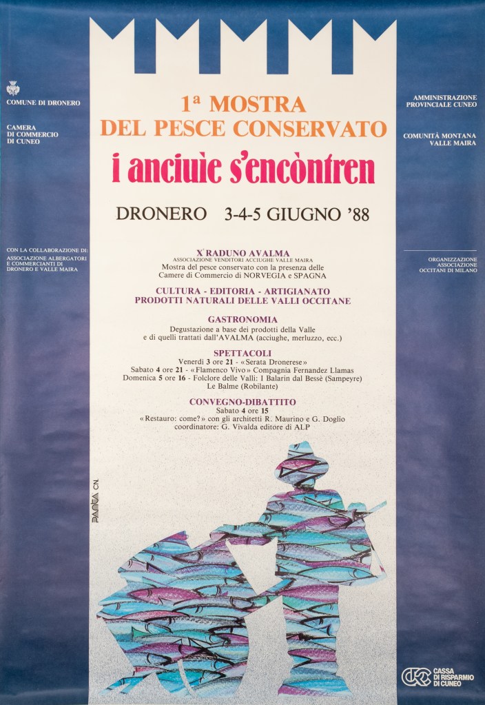 Acciugai. Manifesto pubblicitario. 1^ Mostra del pesce conservato, 1988