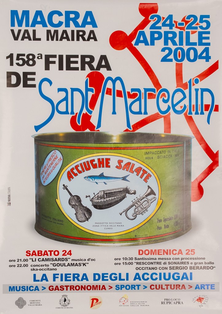 Acciugai. Manifesto pubblicitario_ 158^ Fiera di San Marcelin, 2004